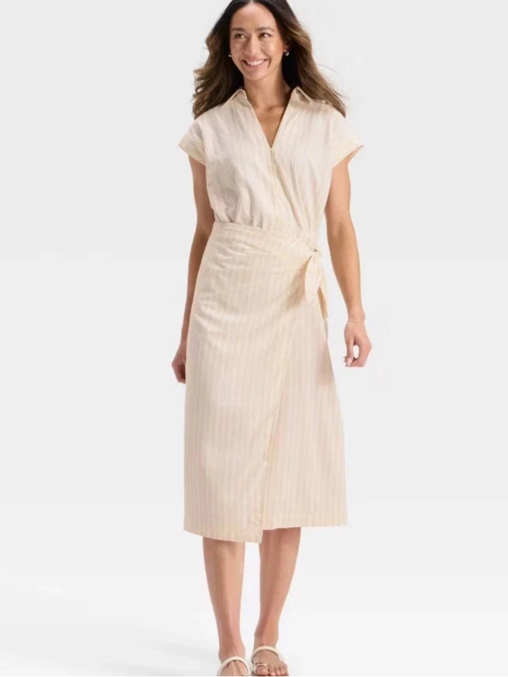 New 2X universal thread striped wrap dress